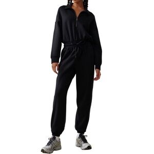 Abercrombie YPB neoKNIT MAX Quarter Zip Up Black Polo Jumpsuit Size Medium